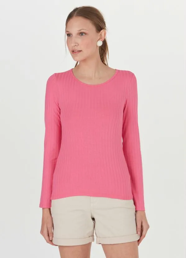 Malwee - Blusa Básica Canelada Manga Longa Rosa 4