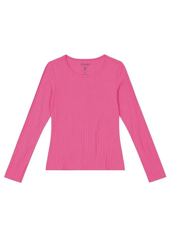 Malwee - Blusa Básica Canelada Manga Longa Rosa 6