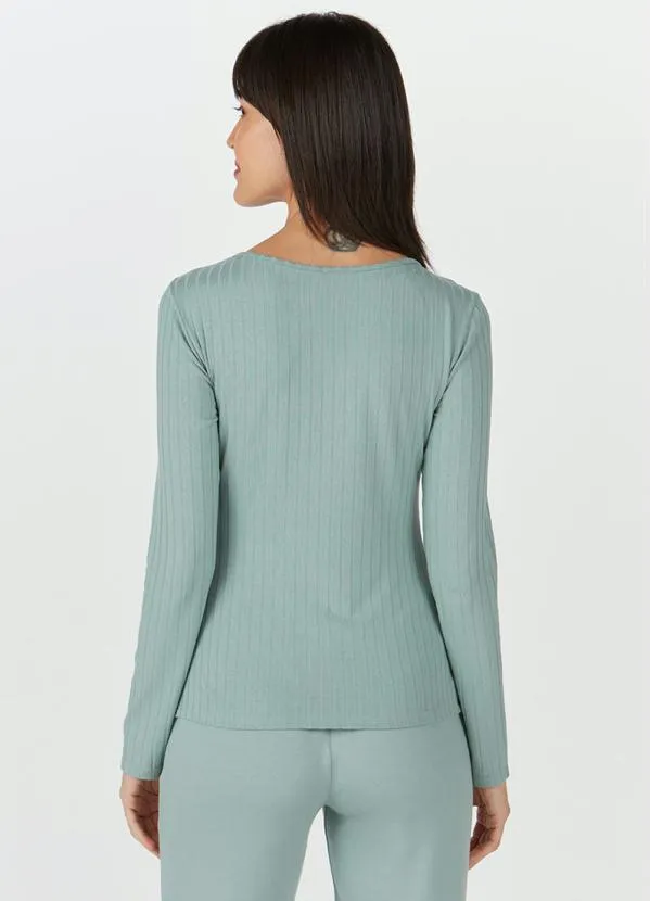 Malwee - Blusa Básica Canelada Manga Longa Verde 2