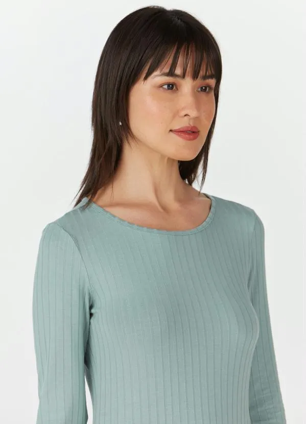 Malwee - Blusa Básica Canelada Manga Longa Verde 3