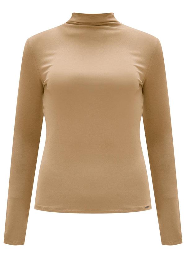 Lunender - Blusa Básica com Gola Alta em Malha Bege