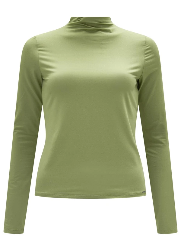 Lunender - Blusa Básica com Gola Alta em Malha Verde