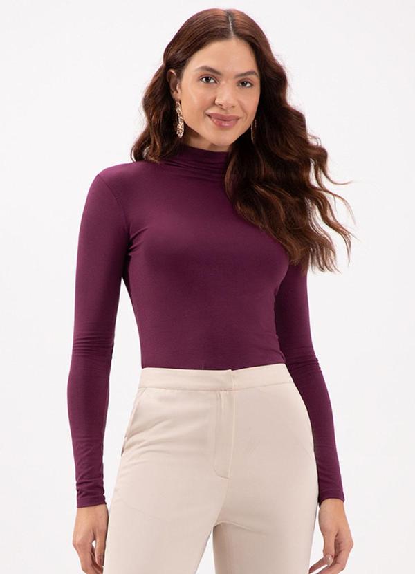Lunender - Blusa Básica com Gola Alta em Malha Vermelho