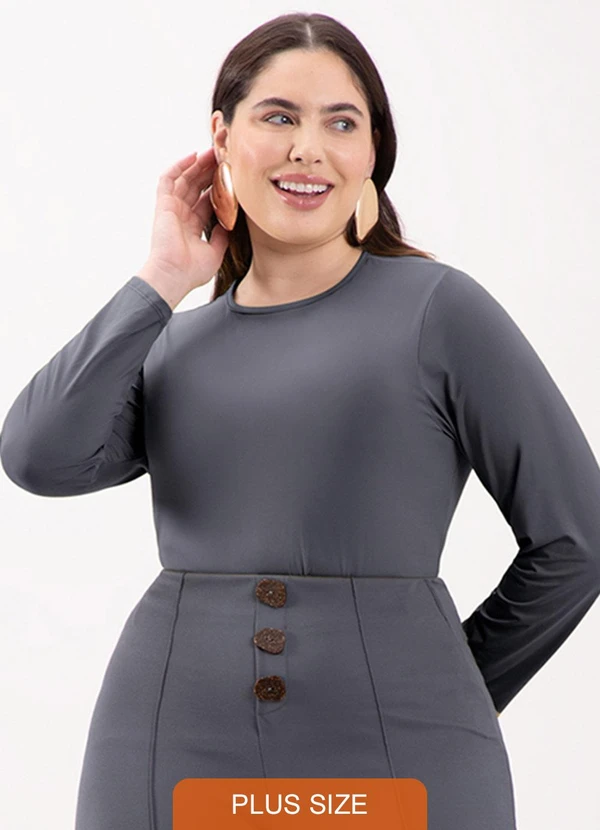 Lunender Mais Mulher - Blusa Básica de Mangas Longas em Malha Azul