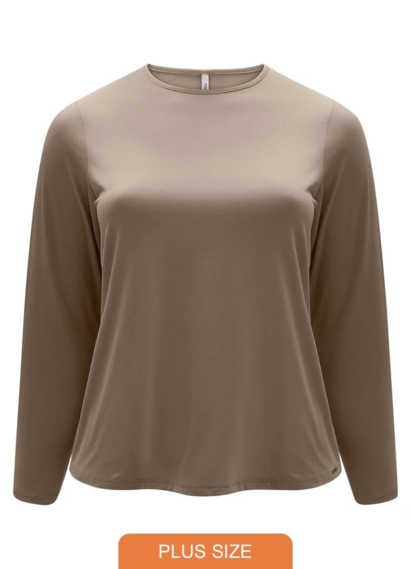 Lunender Mais Mulher - Blusa Básica de Mangas Longas em Malha Marrom