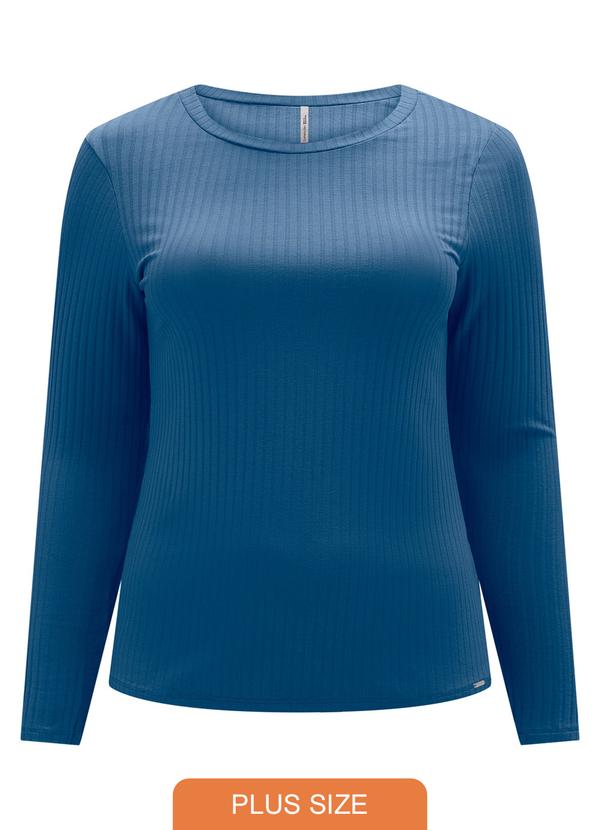 Lunender Mais Mulher - Blusa Básica em Malha Canelada Azul