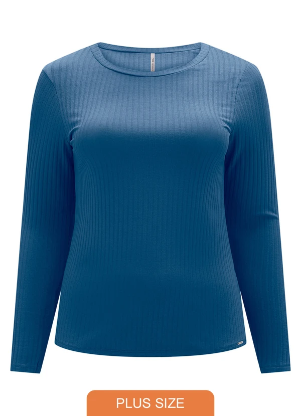 Lunender Mais Mulher - Blusa Básica em Malha Canelada Azul