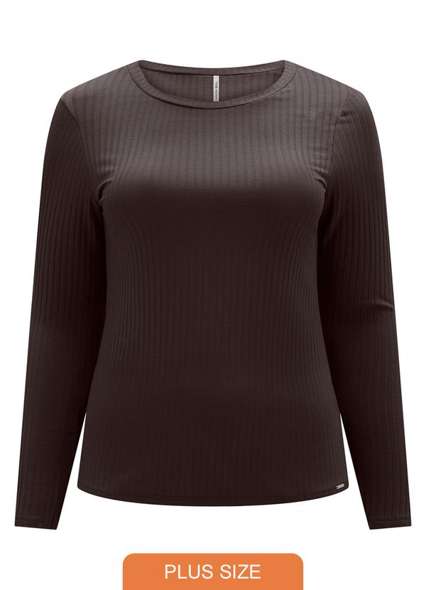 Lunender Mais Mulher - Blusa Básica em Malha Canelada Marrom