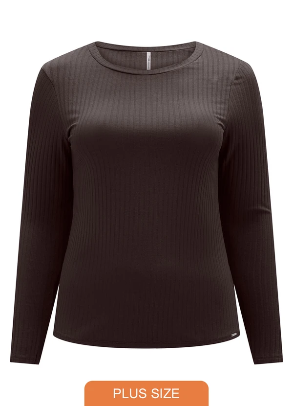 Lunender Mais Mulher - Blusa Básica em Malha Canelada Marrom