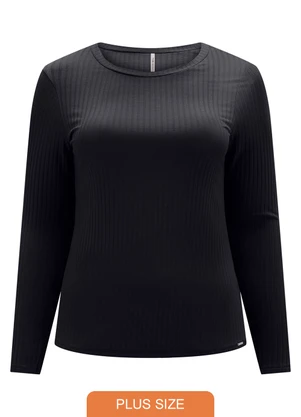 Lunender Mais Mulher - Blusa Básica em Malha Canelada Preto - LUNENDER MAIS MULHER