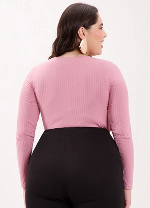 Lunender Mais Mulher - Blusa Básica em Malha Canelada Rosa - LUNENDER MAIS MULHER
