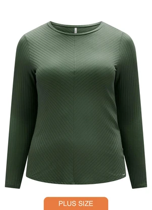 Lunender Mais Mulher - Blusa Básica em Malha Canelada Verde - LUNENDER MAIS MULHER