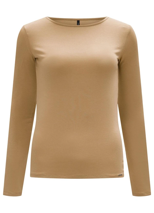 Lunender - Blusa Básica em Malha com Elastano Bege 5