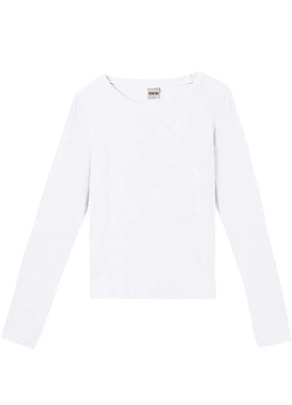 Enfim - Blusa Básica Justa Manga Longa Branco 5