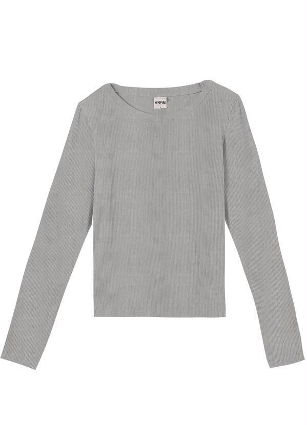 Enfim - Blusa Básica Justa Manga Longa Cinza