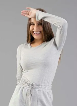 Just Basic - Blusa Básica Manga Longa Cotton Cinza - JUST BASIC