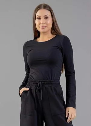 Just Basic - Blusa Básica Manga Longa Cotton Preto - JUST BASIC