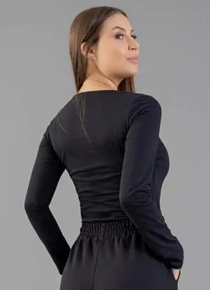 Just Basic - Blusa Básica Manga Longa Cotton Preto - JUST BASIC