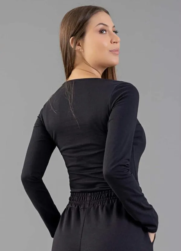 Just Basic - Blusa Básica Manga Longa Cotton Preto 2