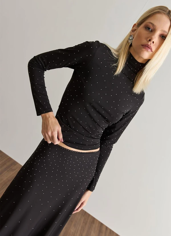 Carlota Costa - Blusa Básica Mangas Longas Preto