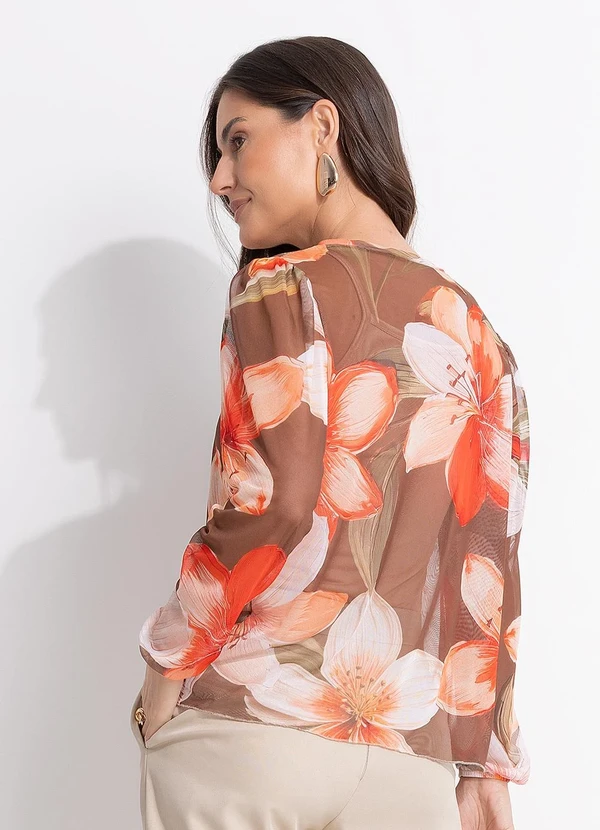 Quintess - Blusa Bata em Tule Floral Vintage com Forro e Manga Bufante 2