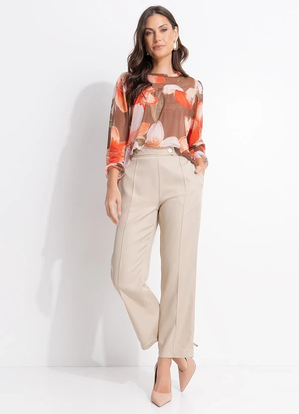 Quintess - Blusa Bata em Tule Floral Vintage com Forro e Manga Bufante 3