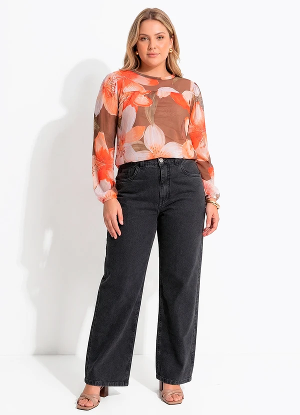 Quintess - Blusa Bata em Tule Floral Vintage com Forro e Manga Bufante 7