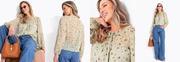 Blusa Bata Floral Verde Menta em Chiffon Manga Longa com Amarra��o