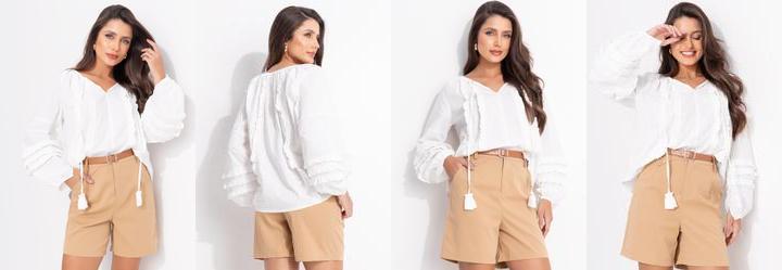 Blusa Bata Off White Tricoline em Algodo