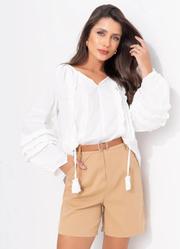 Blusa Bata Off White Tricoline
