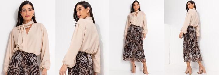 Blusa Bege Claro em Crepe Plano