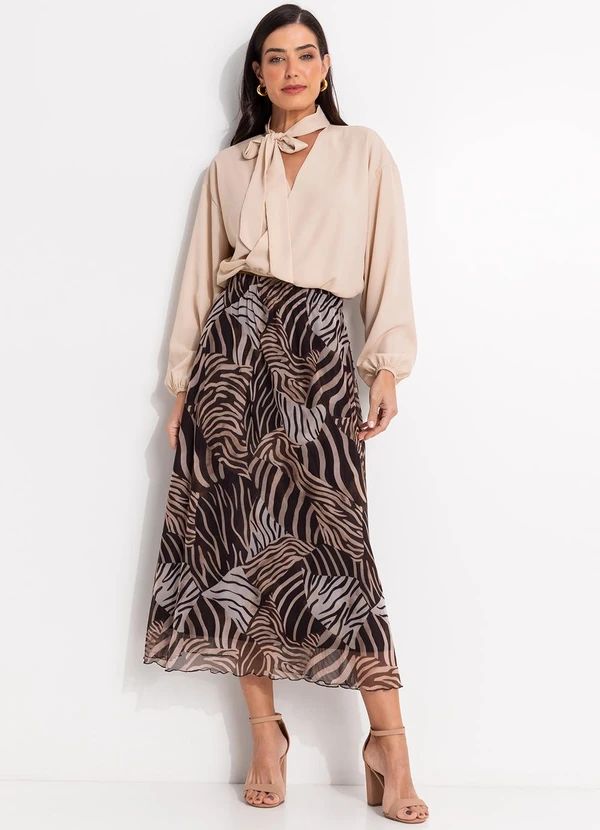 Quintess - Blusa Bege Claro em Crepe Plano 8