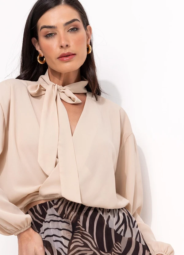 Quintess - Blusa Bege Claro em Crepe Plano 5