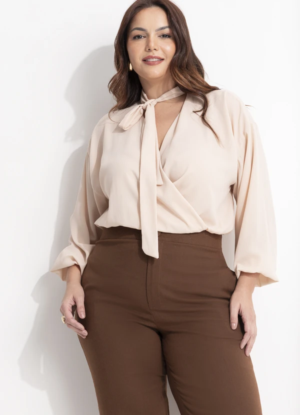 Quintess - Blusa Bege Claro em Crepe Plano 3