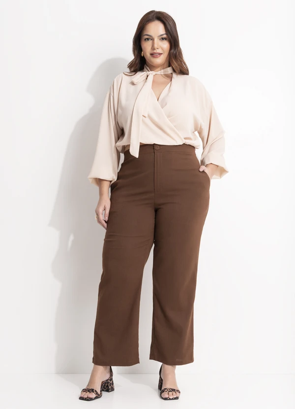 Quintess - Blusa Bege Claro em Crepe Plano