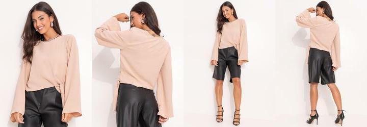 Blusa Bege em Crepe Plano