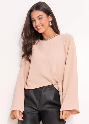 Quintess - Blusa Bege em Crepe Plano - QUINTESS