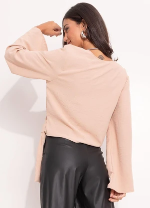 Quintess - Blusa Bege em Crepe Plano - QUINTESS