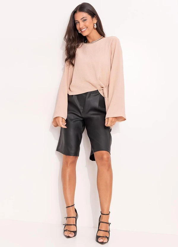 Quintess - Blusa Bege em Crepe Plano 3