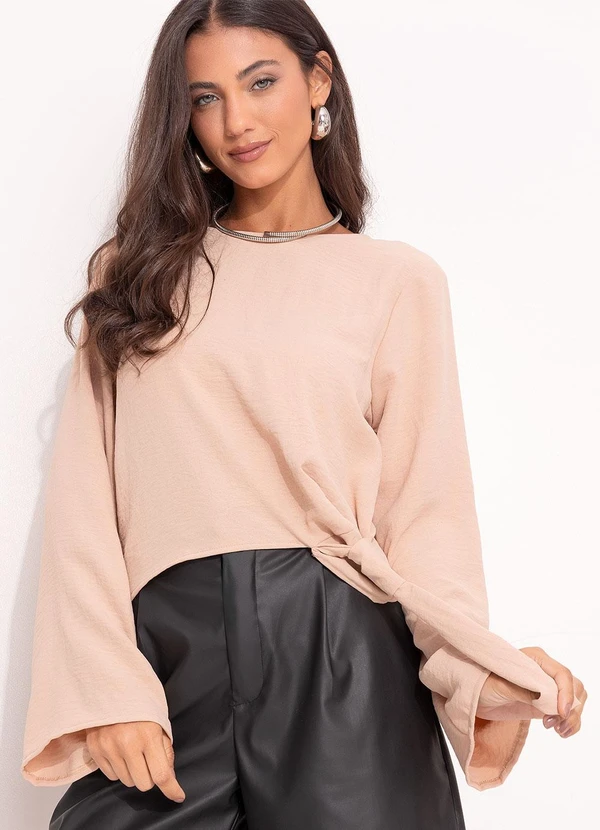 Quintess - Blusa Bege em Crepe Plano 5