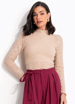 Quintess - Blusa Bege em Malha Devorê - QUINTESS