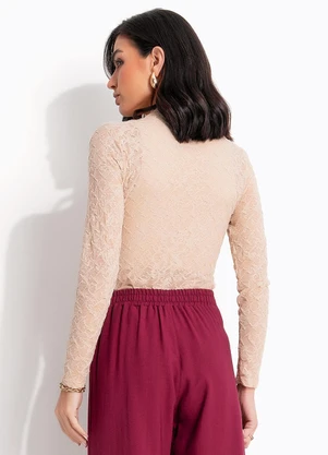 Quintess - Blusa Bege em Malha Devorê - QUINTESS
