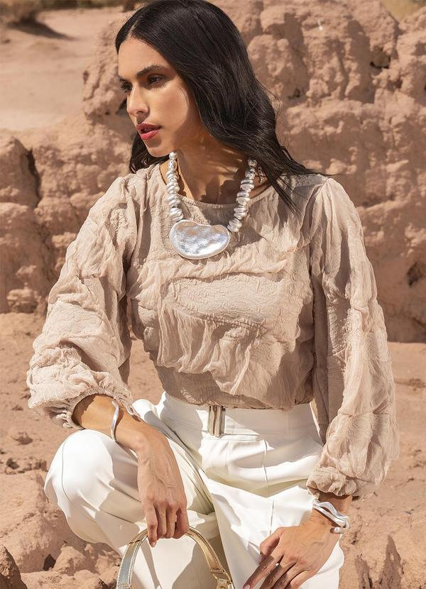Blusa (Bege) em Malha Jacquard