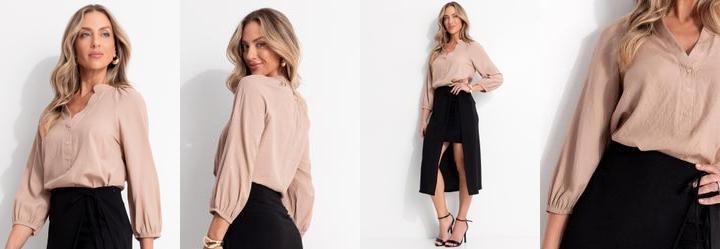 Blusa Bege em Viscose Plana