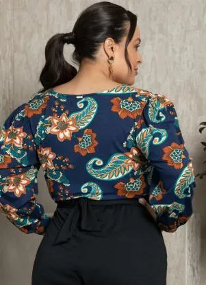 Quintess - Blusa Boho Marinho Decote Quadrado - QUINTESS