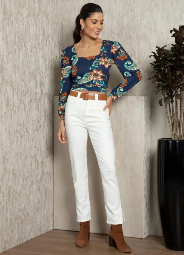 Quintess - Blusa Boho Marinho Decote Quadrado 5