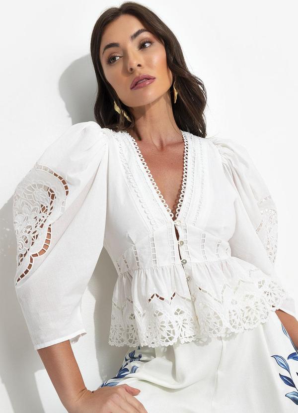 Farm - Blusa Bordada Corações Off White