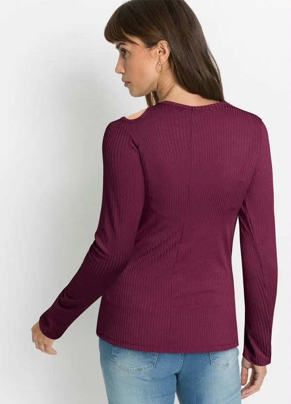 bonprix - Blusa Bordô em Canelado 2