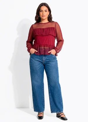 Quintess - Blusa Bordô em Tule - QUINTESS