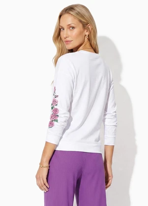 Moda Pop - Blusa Branca com Estampa nas Mangas - MODA POP
